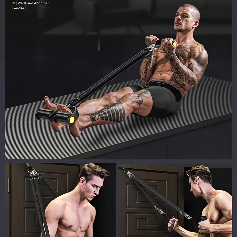 [Durable Pedal Puller] Durable Adjustable Resistance Sliding Pedal Puller | 4-Strand or 2-Strand Pull Cord with Footrest and Handle for Sit-Ups and Fitness Training, Black EVA Material with Two Handles and a Door Clamp