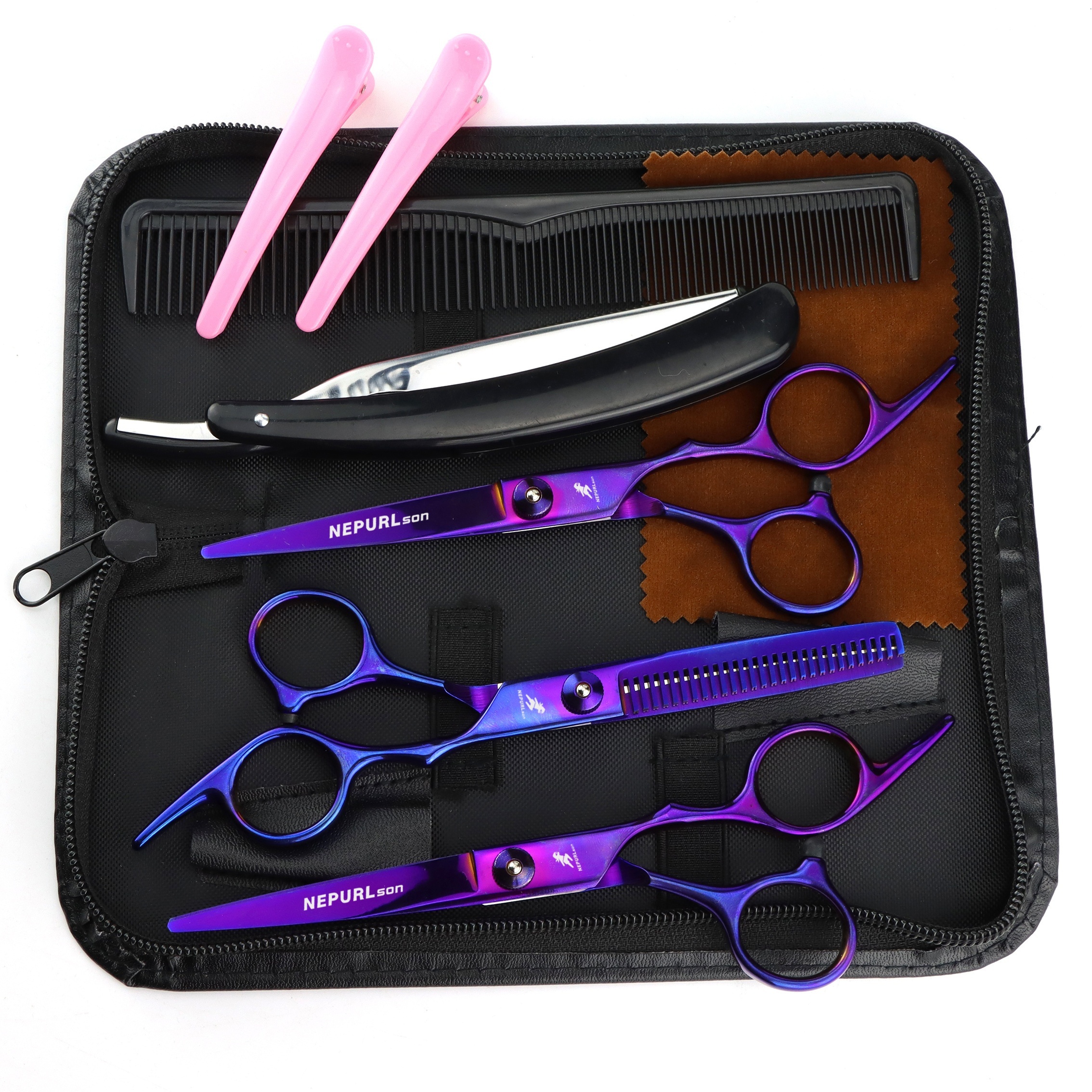  9pcs professional haircutting scissors set 6 0 inch texturizing thinning shears for all hair types right handed scent free Product details 13