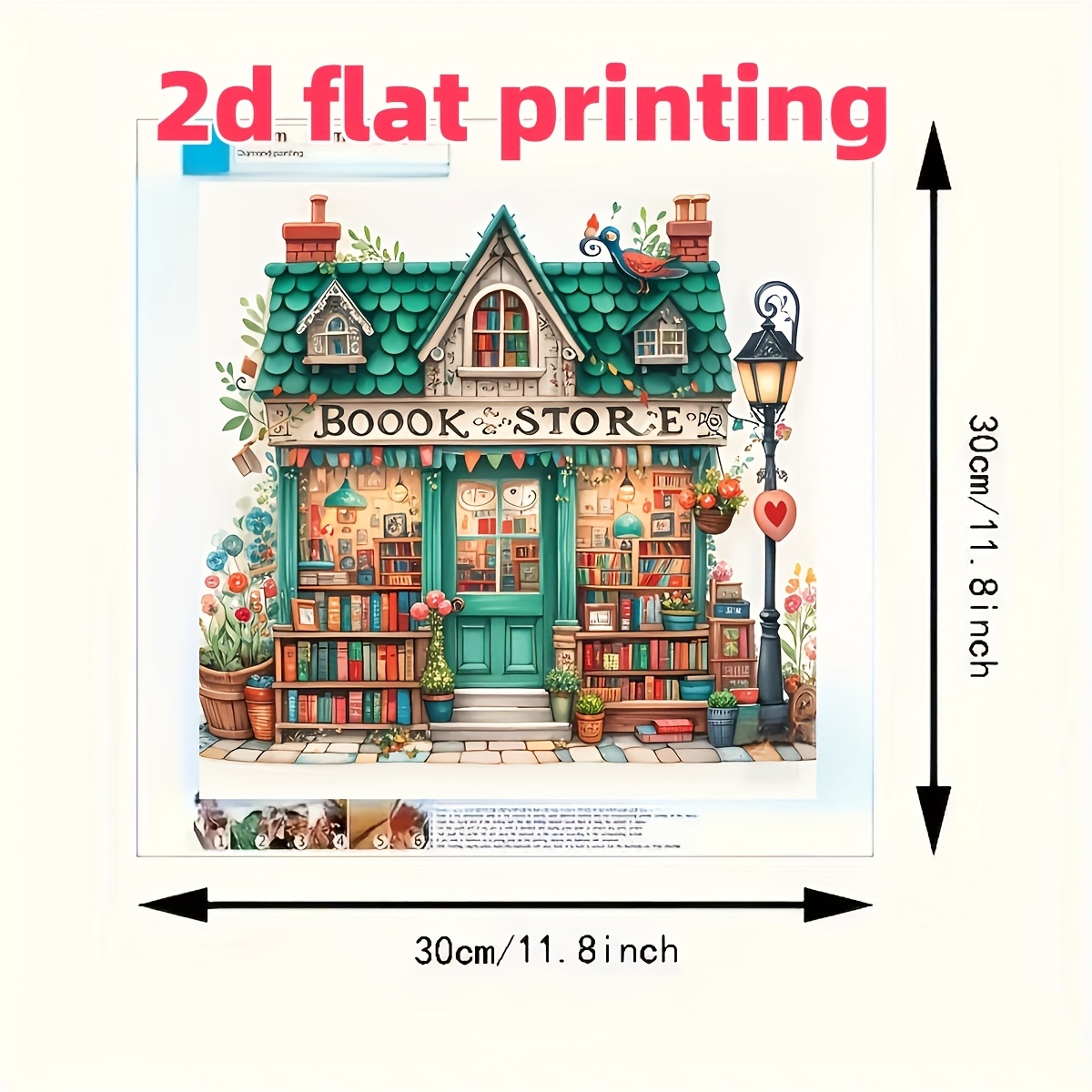 E-shop 2D Flachdruck 5D Diamantmalerei-Set - Vintage Buchladen, Vollbesetzt mit Werkzeugen, Anfängerfreundliches DIY Mosaik-Kunsthandwerk für