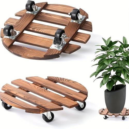2pcs 11 8 solid pine wood plant caddy with 2 lockable 360 wheels circular rolling plant stand for indoor outdoor use patio flower pots succulent planters rustic durable natural wood planters for outdoor plants indoor gardening sturdy construction