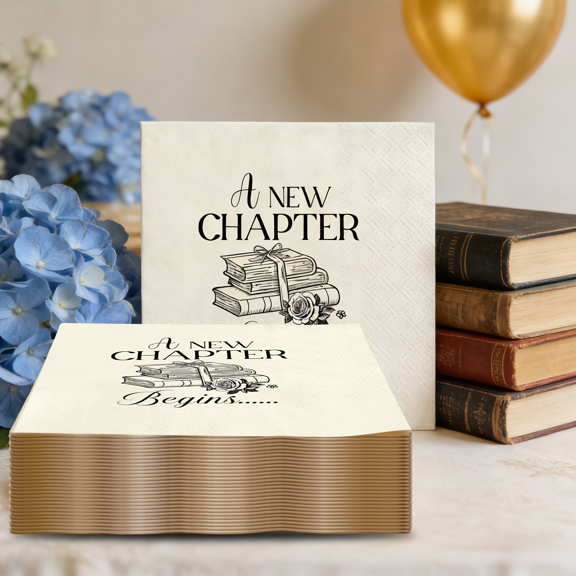 TEMU 50pcs Of Vintage-style Napkins For Celebrations, Featuring A Beige Book Theme, Perfect For Events Like Birthdays, Graduations, Bridal And Baby