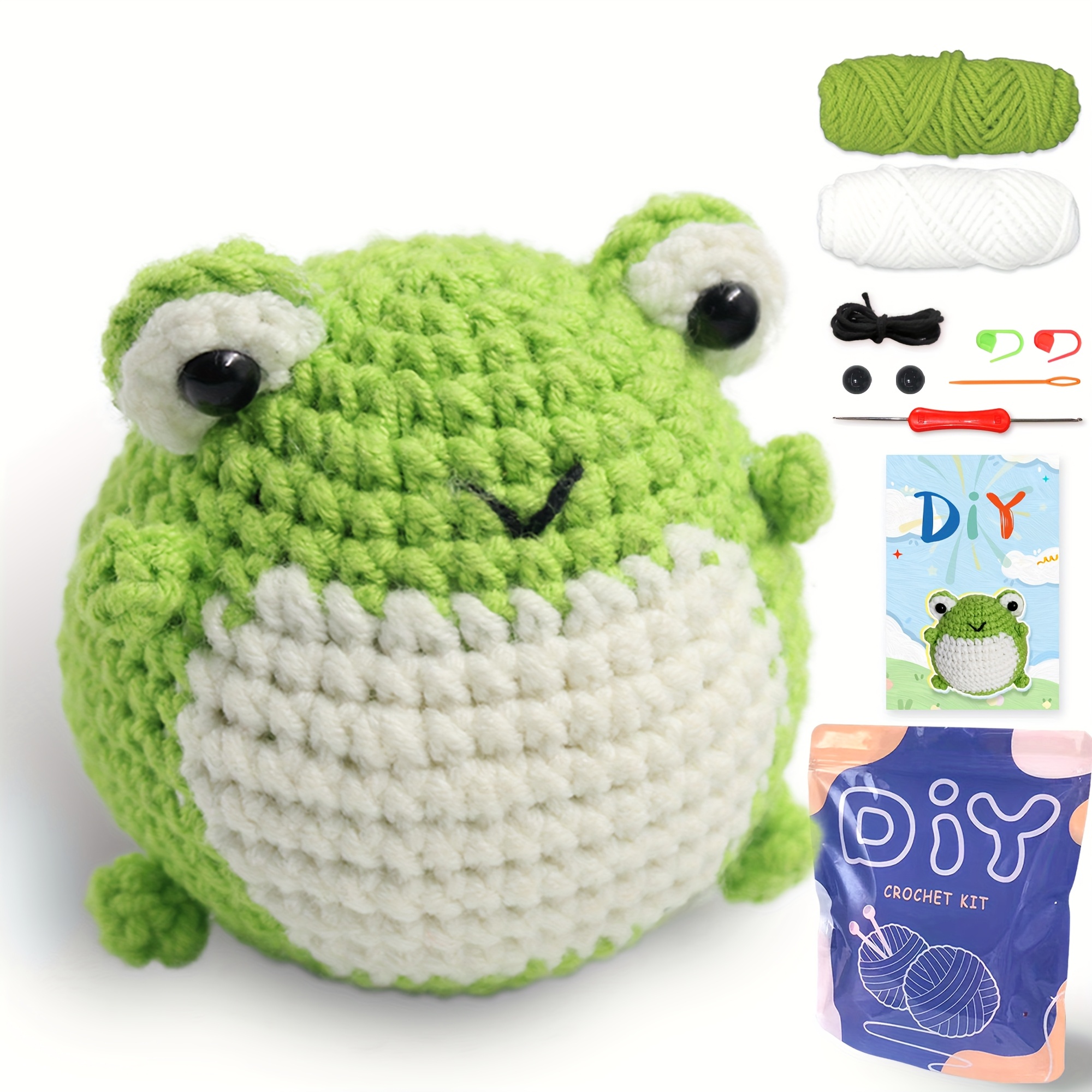 

1set New Crochet Material Package Contains English Manual, Beginner Crochet Yarn Kit For Adults, Knitting Handmade Diy Cartoon Doll For Beginners Frog