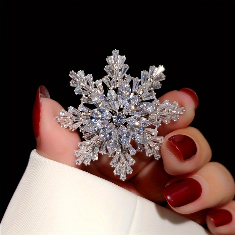 TEMU Sparkling Snowflake Stud Earrings Suitable For - -tone Alloy With Synthetic Cubic Zirconiaia, Winter Snowflake Earrings For &, Christmas &