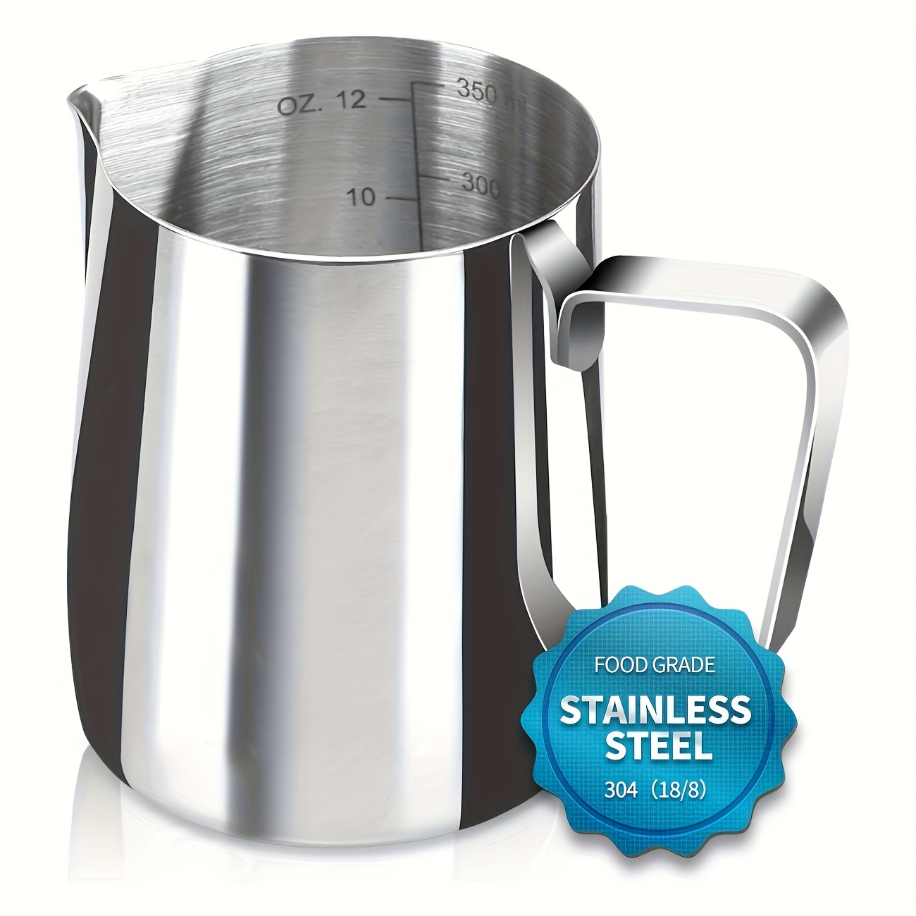 

12oz Stainless Steel Milk Frothing Pitcher - Reusable Measuring Cup With Dual Spout - Hand Wash - Ideal For Espresso & Latte Art, Coffee Milk Frother And Steamer Jug With Art Pen