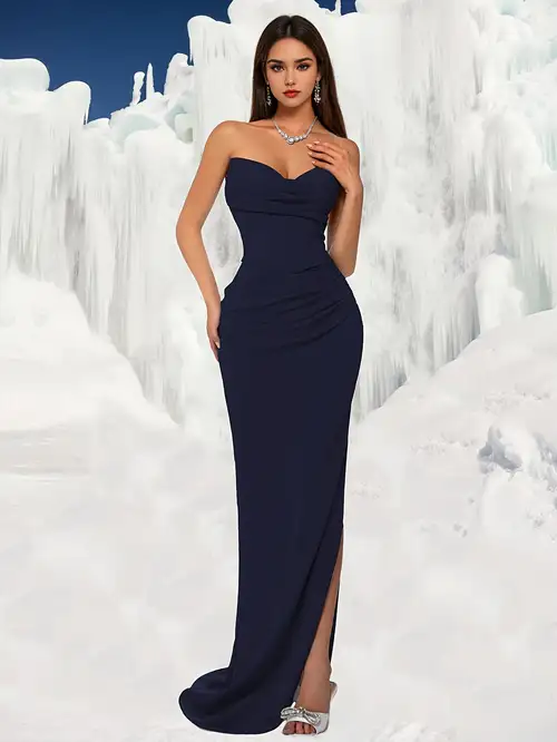 a womens blue strapless evening gown elegant holiday attire - Temu Germany a womens blue strapless evening gown elegant holiday attire - Temu Germany