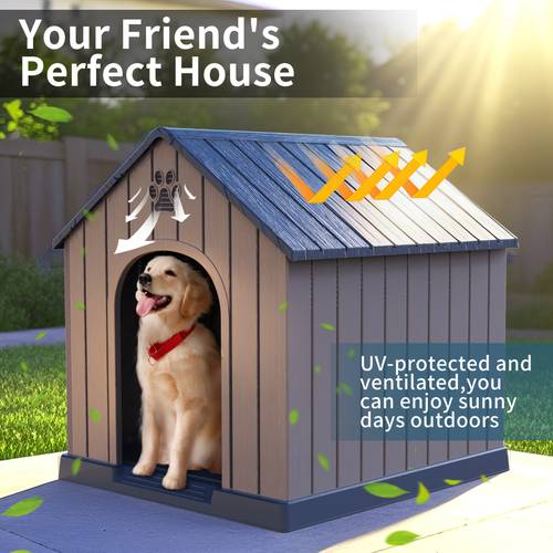 dog house outdoor peaked roof dog house for small to large sized dogs resin dog house with raised floor and vent rain proof roof large winter house give your pet a gift for halloween christmas thanksgiving