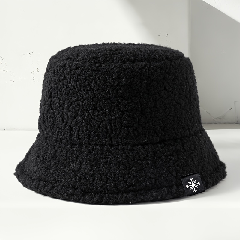TEMU 1pc Men's Snowflake Logo Lamb Fisherman Hat, Women's Fashion Autumn Winter Plush Bucket Hat, Unisex Warm Outdoor Hat, Ideal Gift For , Suitable