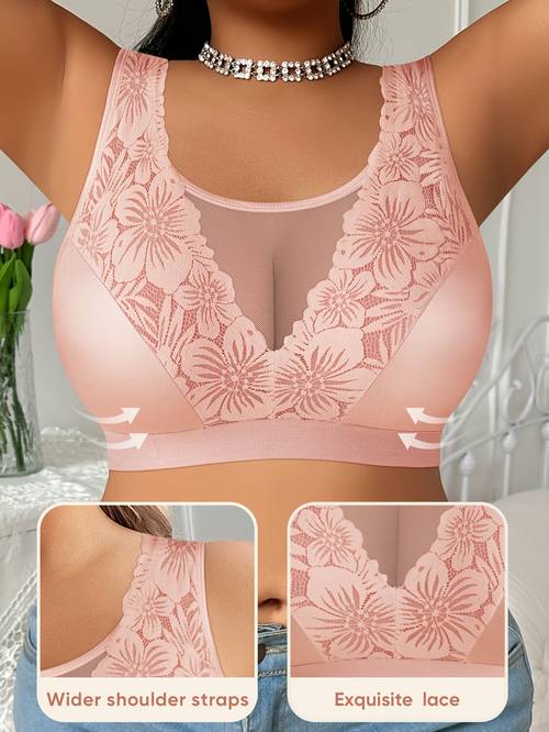 1 pack womens plus size wireless padless lace bra supportive soft and breathable comfortable everyday wear