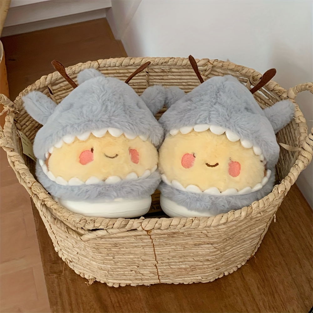 xixitiao cute and fun shark and bee fuzzy winter slippers for couples non slip with a back heel Product details 2