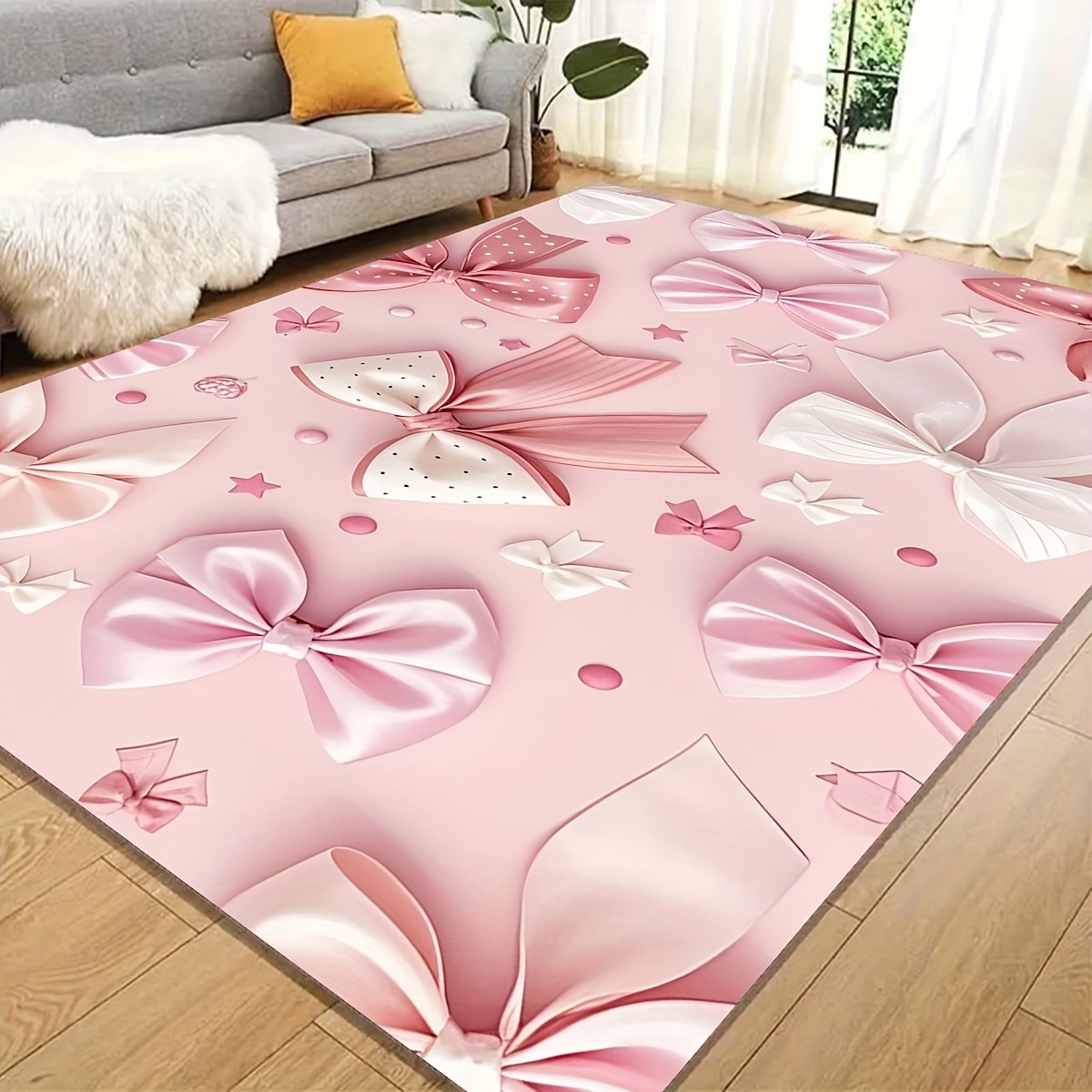 E-shop Modischer rosa Schleifenmuster-Teppich, weiche und bequeme Bodenmatte, geeignet als Geschenk für Familie und Freunde, kann als Haustiermatte,