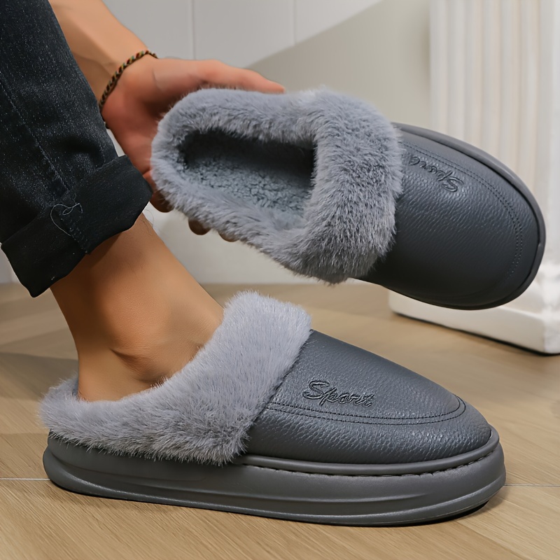 

Men's Oversized Cotton Slippers, Winter Waterproof Indoor Warm Slipper, Non-slip Sole, , Pu Outer, Fabric , Tpr Sole, Fabric Insole, Round Toe, For Men