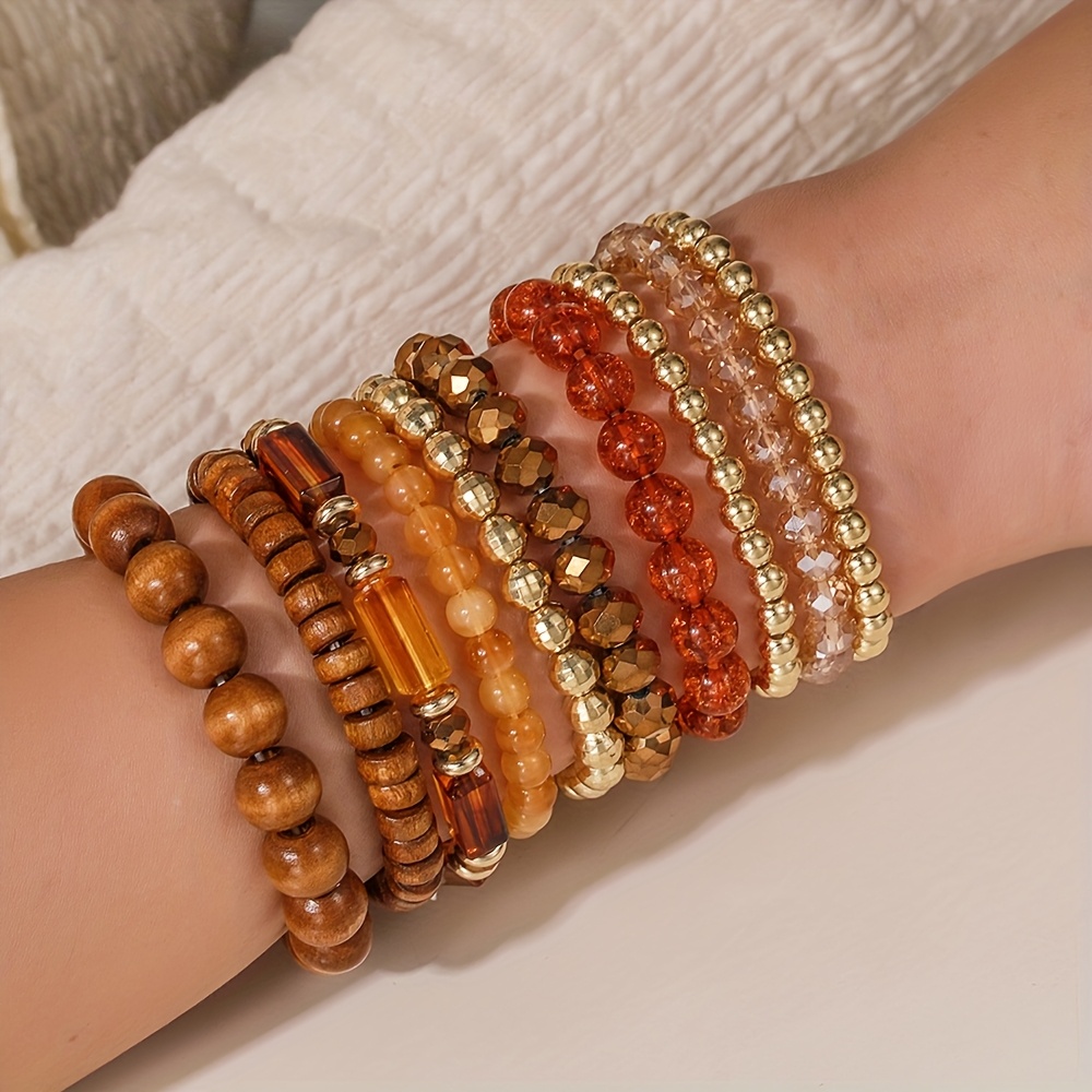 Boho Beaded Bracelet Set - Acrylic & Wooden CCB Bangles Stackable