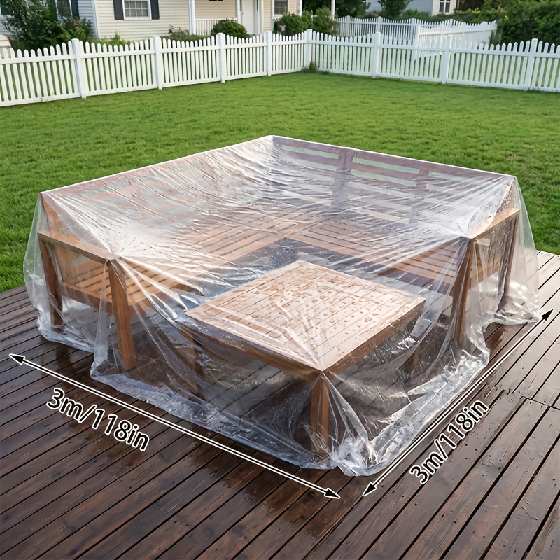 TEMU 3x3m Thickened Waterproof Plastic Sheeting, Suitable For Outdoor Furniture Dust Protection. It Can Cover Tables, Chairs, Barbecue Grills, And