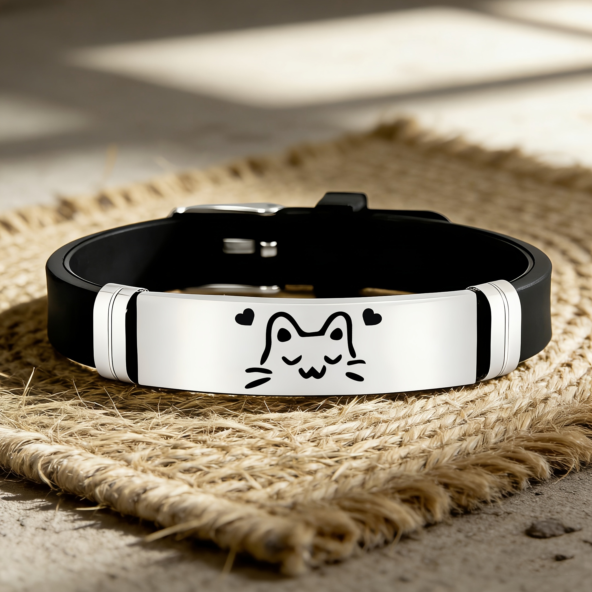 Cute Cat Heart Pattern Stainless Steel Bracelet, Fun Keepsake