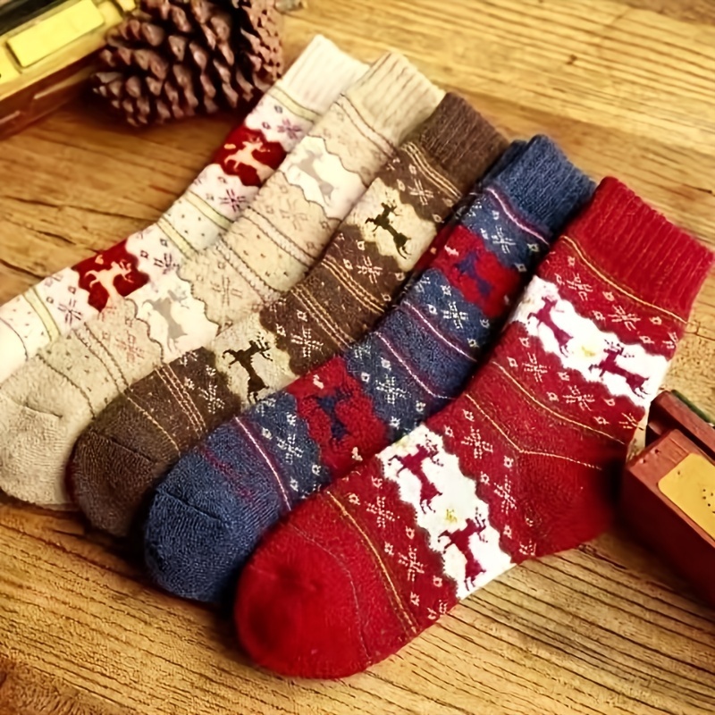 

/5 Pairs Of Christmas Elk Stockings Gift Autumn/winter Socks Cute Socks