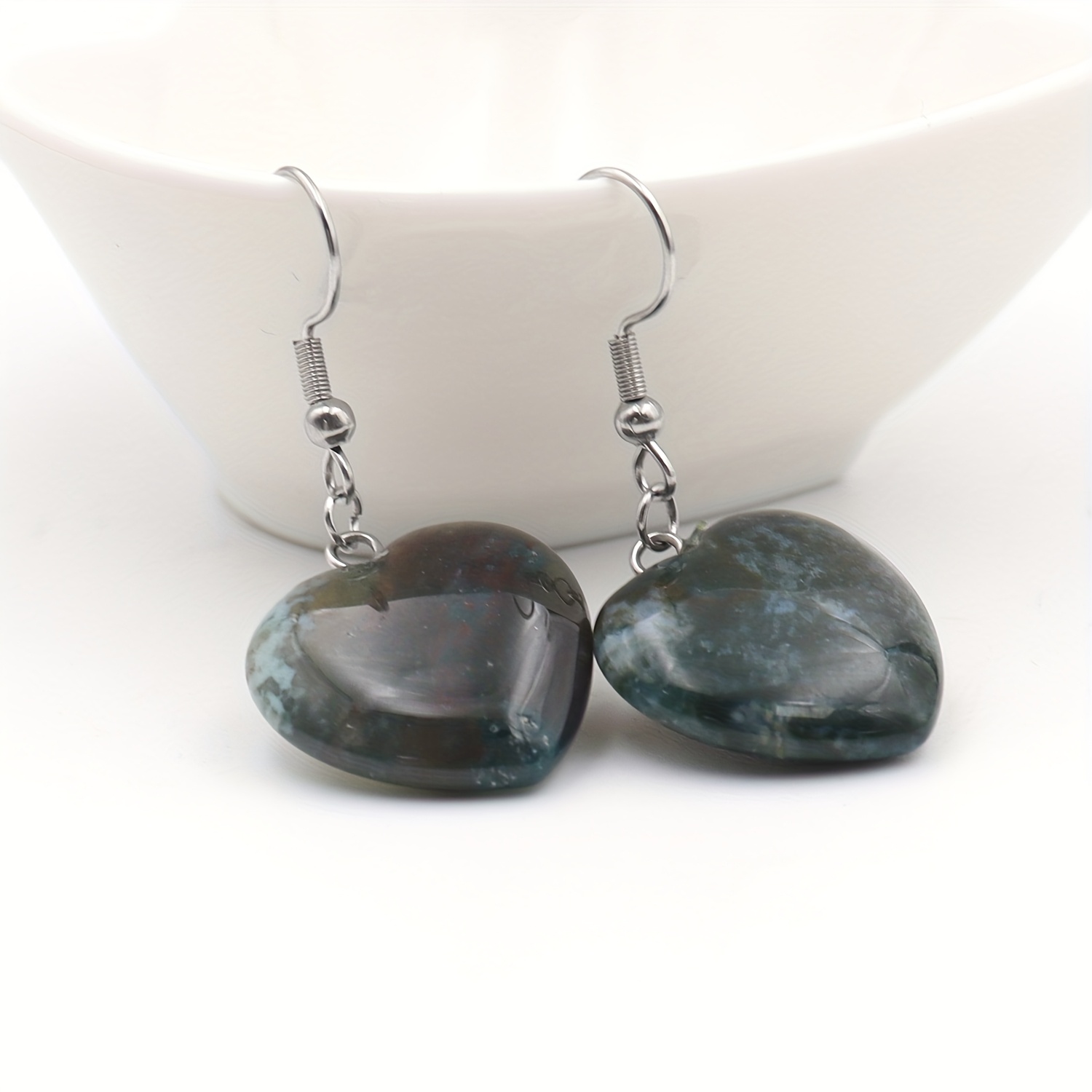 Bohemian Peach Heart Pendant Earrings, Natural Quartz Gift