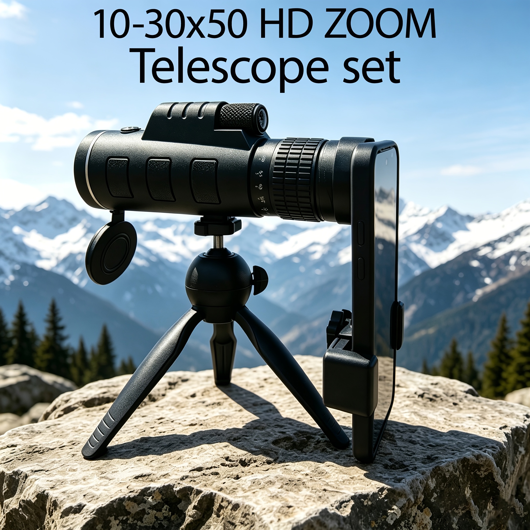TEMU Télescope Monoculaire Professionnel 30x50 Haute avec Trépied, Pince pour Téléphone et Étui - Grand Objectif de 50 mm, Zoom Manuel et Portable,