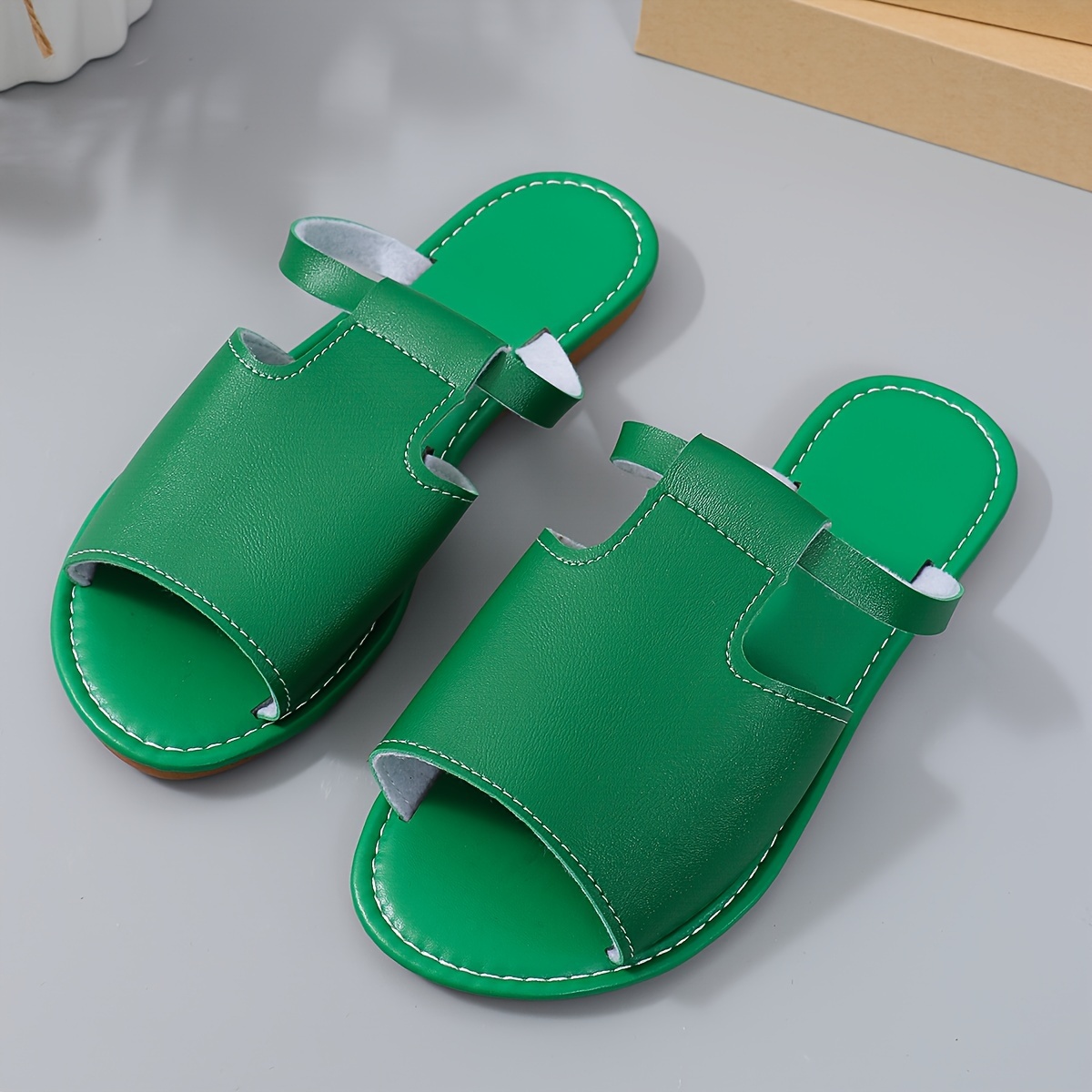 women s cut slide sandals trendy faux leather flat slide details 10