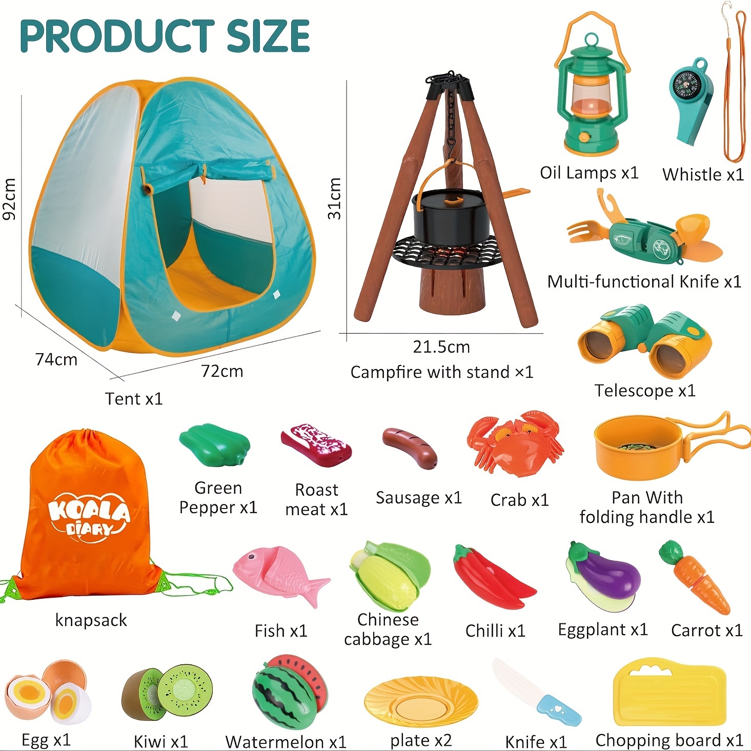 TEMU 21 Piece Set Of Children's Camping Games, Outdoor Toys For Children Aged 3-5, Camping Tools, Pretend Role-playing Toys With Children's