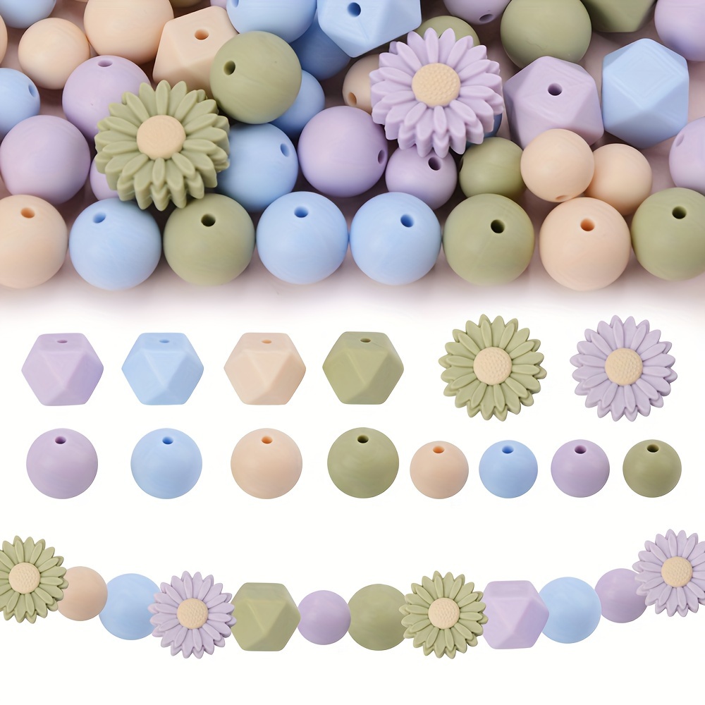 

50pcs/set Silicone Daisy Sunflower Focal Beads Hexagon Rubber Beads For Jewelry Making Diy Beading Key Bag Chain Bracelet Necklace Beaded Pen Decors Craft Supplies