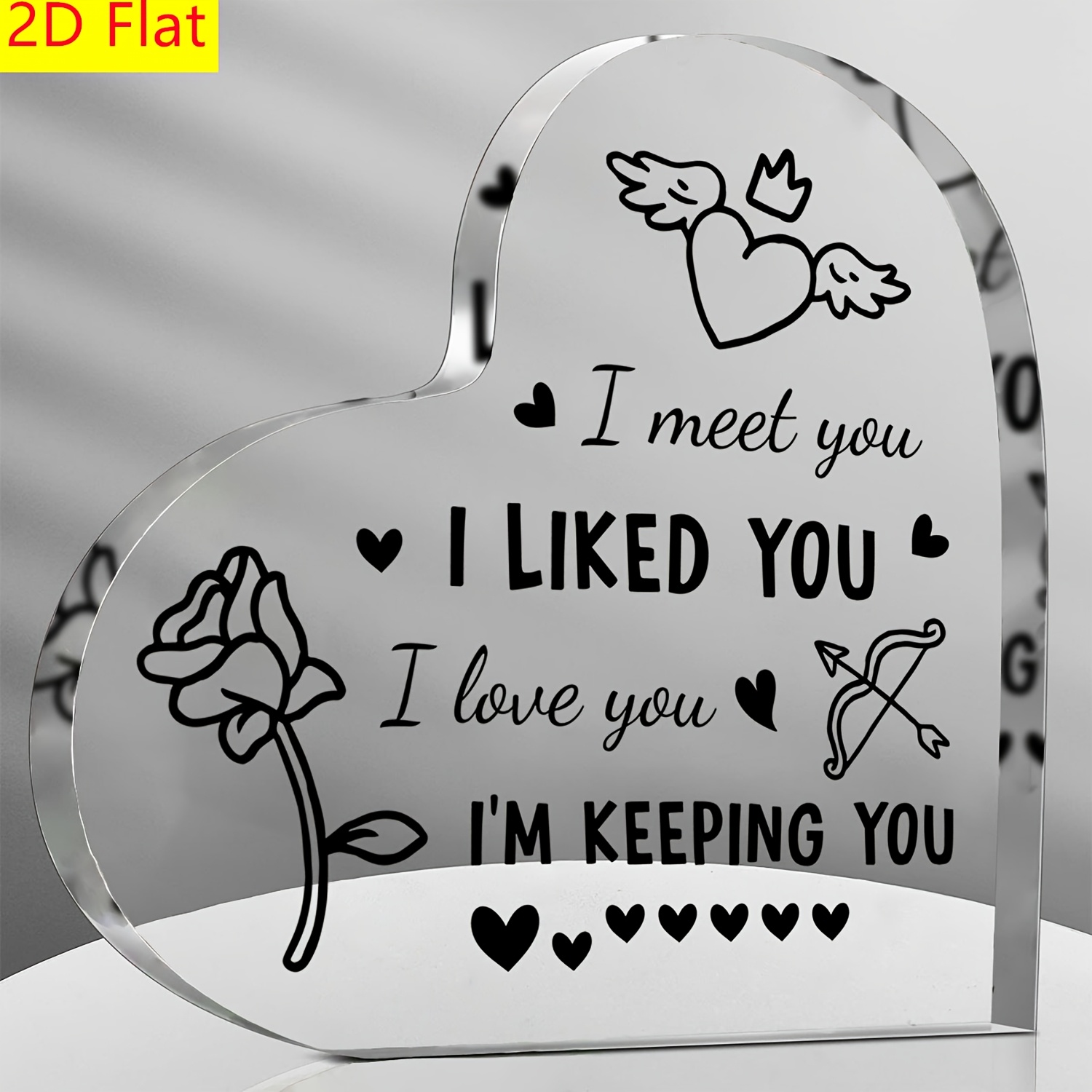TEMU 2d Flat - 1pc Romantic 'i Love You' Acrylic Heart-shaped Decorative Plaque, Perfect Gift For Her, Great For Anniversaries, Weddings, And