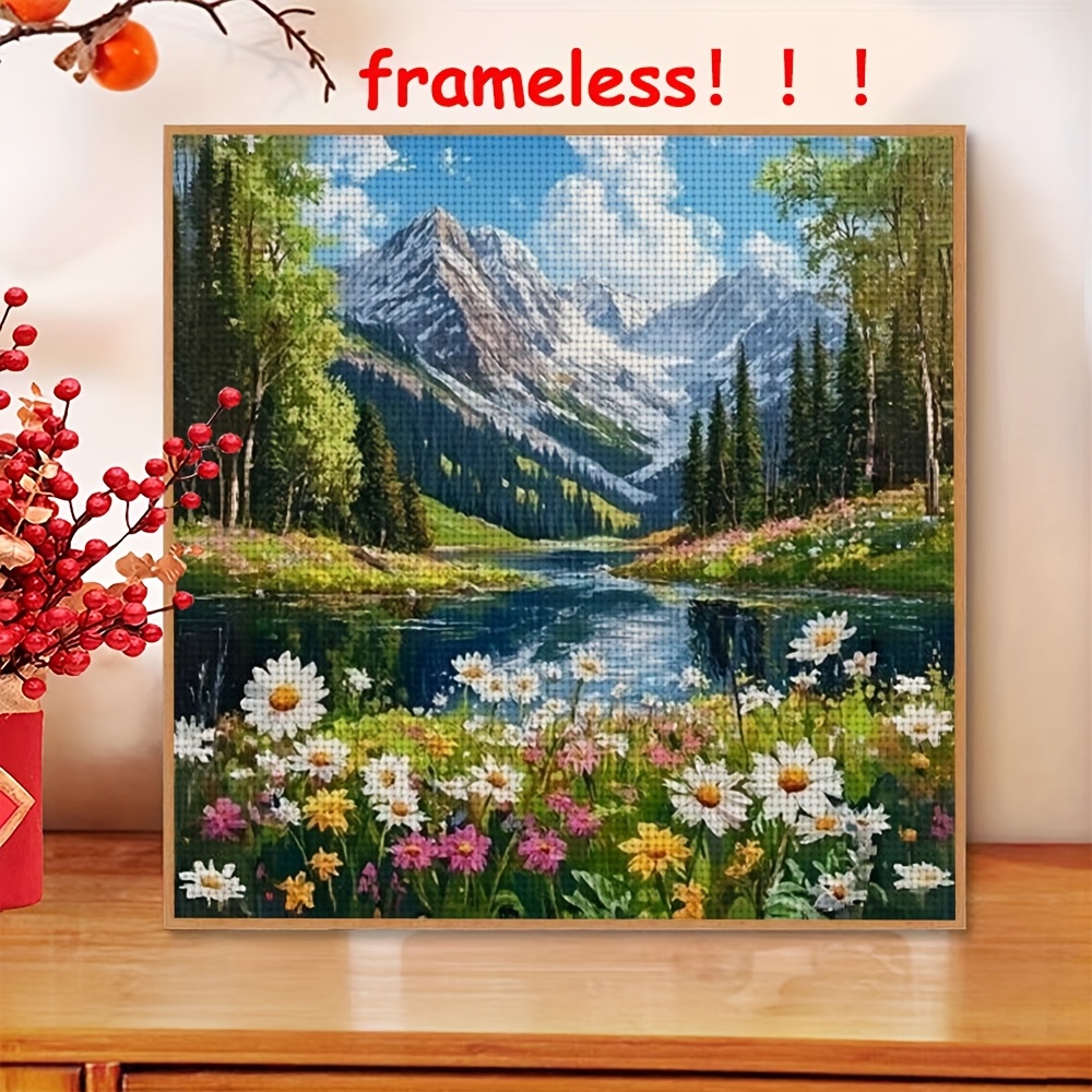 TEMU 1pc 11ct Frameless Diy Cross Stitch Kit-scenic With Flowers And Trees,suitable For Adults And Beginners To Relax, Handmade Embroidery Kit,