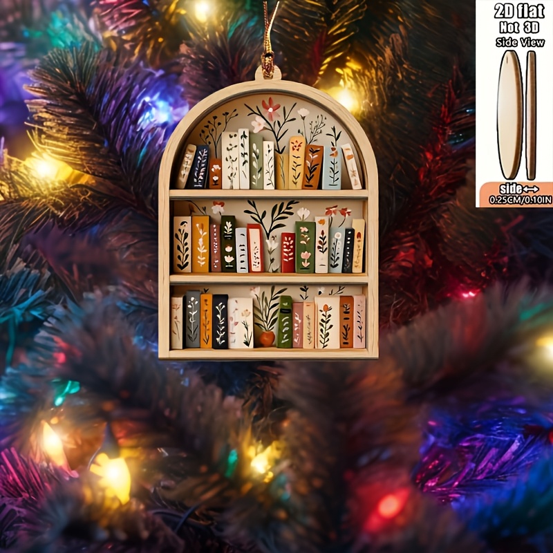 TEMU Ornamento a Mensola Sospesa a Forma di Libro 2D Piatto - Fermalibri Artificiale per Albero di Natale, e Regali di Scambio di Libri, Decorazione