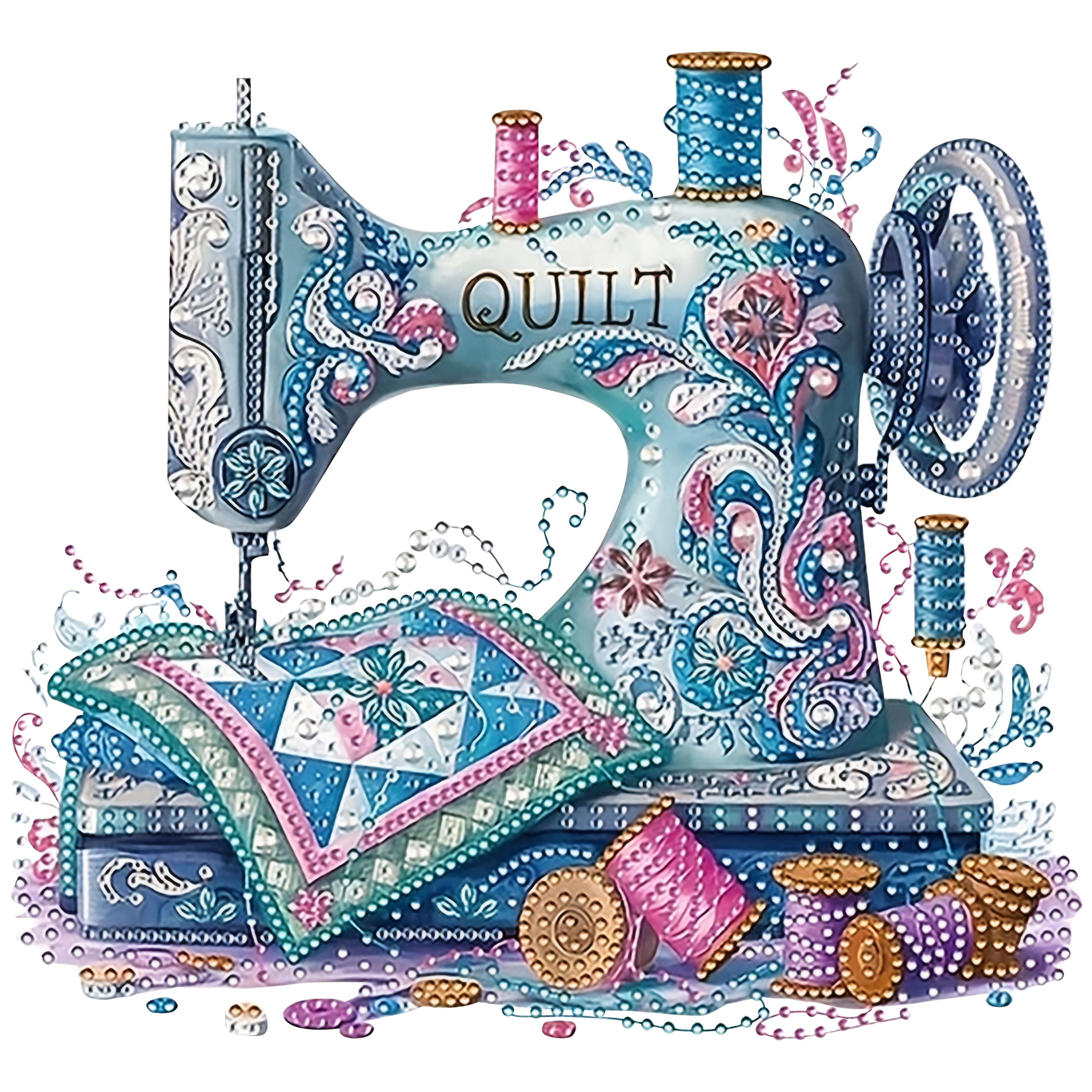 TEMU 2d Flat Printing Sewing Machine Series Pattern Painting Kit, 1pc Of 5d Special Shape Bright Art Painting Mosaic Craft, Handmade Gifts, Wall