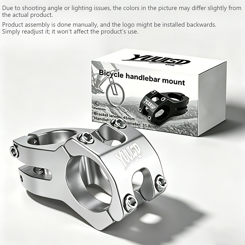 TEMU Mountain Bike Stem, 31.8 X 45mm, Short Stem, Aluminum Alloy, , Bike Accessory, Suitable For Mountain Bikes, Road Bikes, Bmx, Ideal For Cycling