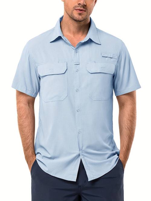 33 000ft mens quick shirt lightweight breathable button up fishing hiking shirt with zipper like closure light blue for outdoor beach machine washable summer shirt hiking gear beach outfit