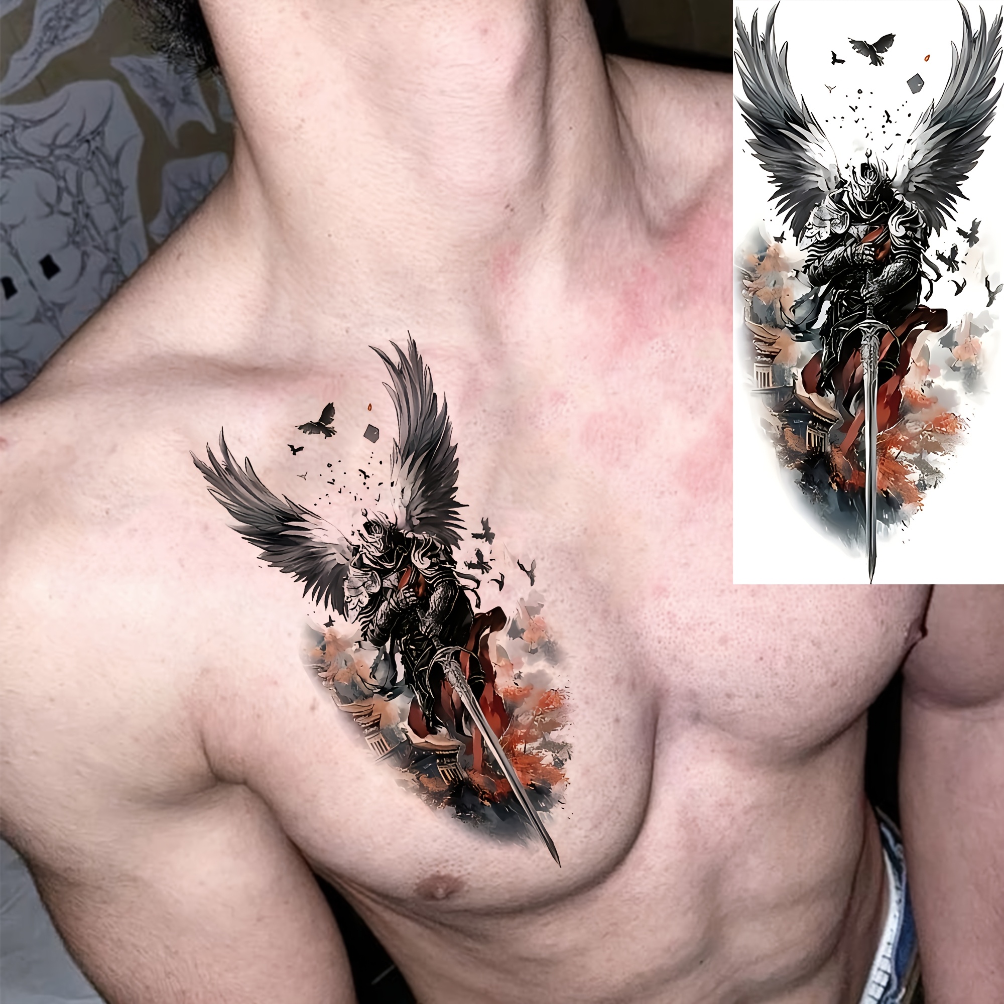 A Temporary Tattoo Of A Spartan For Men And Women, Suitable For Fingers, Ankles, Waist, Legs, Thighs, Forearms, And The Handle Of A Knife, Featuring Waterproof, Long-lasting, And Realistic Designs