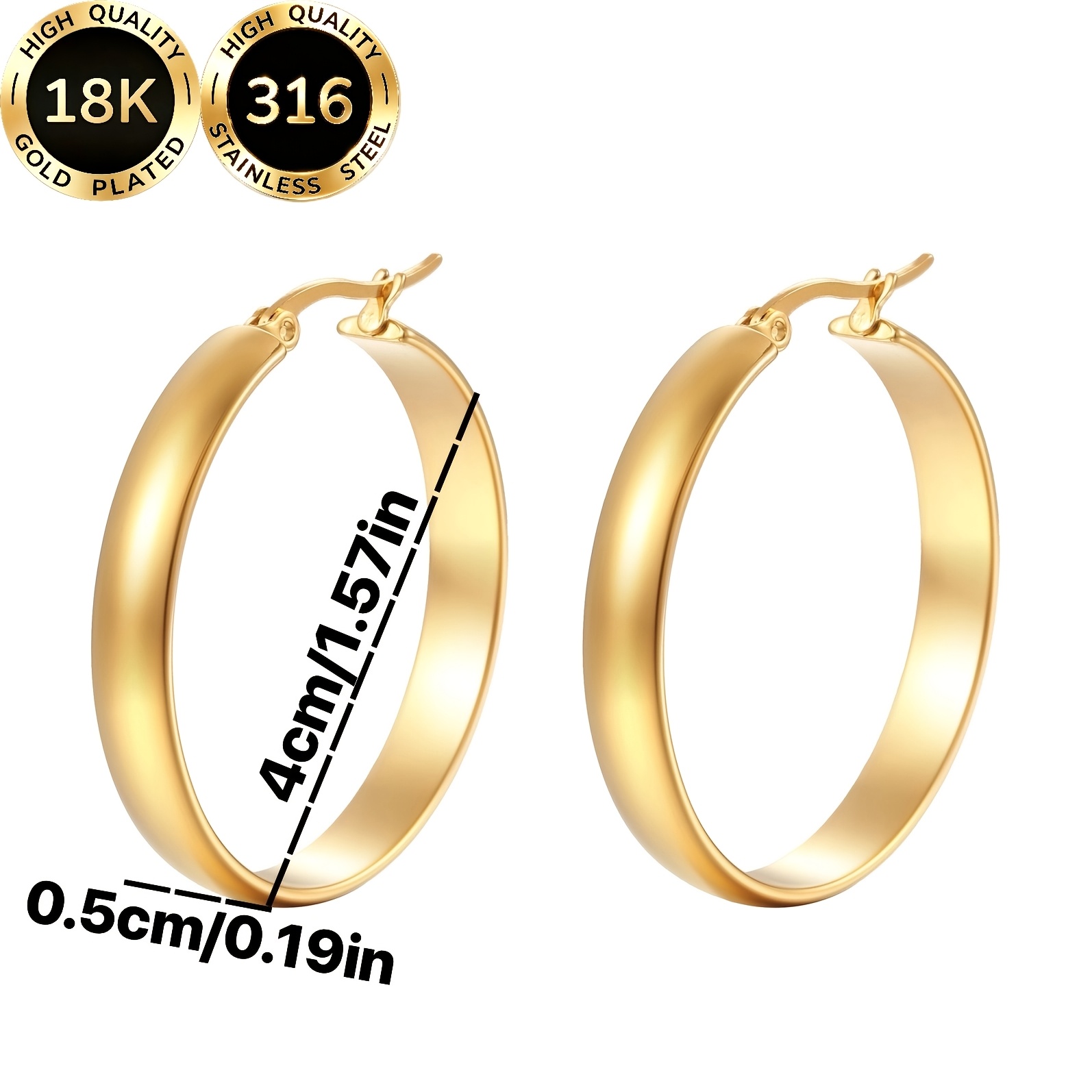 Women's 18K Gold-Plated Hypoallergenic Wide-Face Earrings