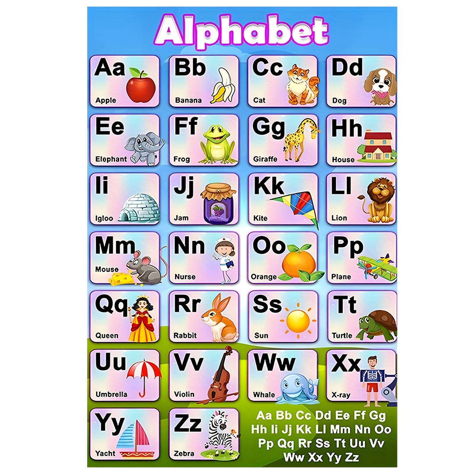TEMU 1pc Frameless Canvas Abc Alphabet Poster - Vibrant Animal & Object Illustrations, Minimalist Educational Wall Art For Bedroom, Living Room, Or