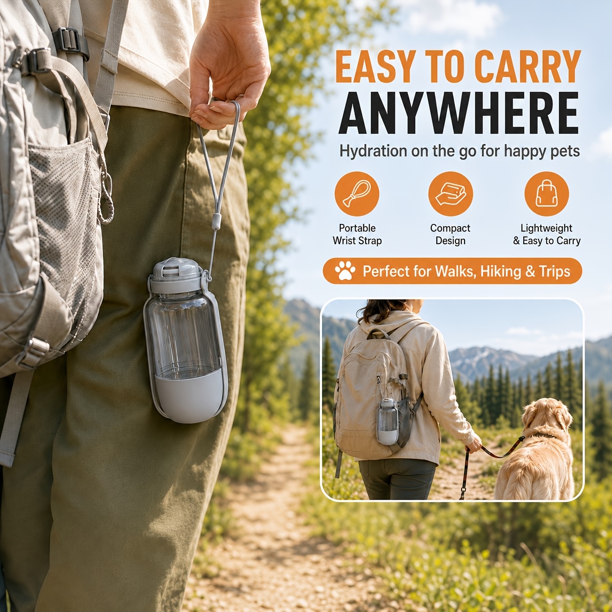 dual purpose 520ml water 150ml food portable dog water bottle leak proof pet travel water bottle with food bowl collapsible   dispenser essential for outdoor travel dog water bottle Product details 4
