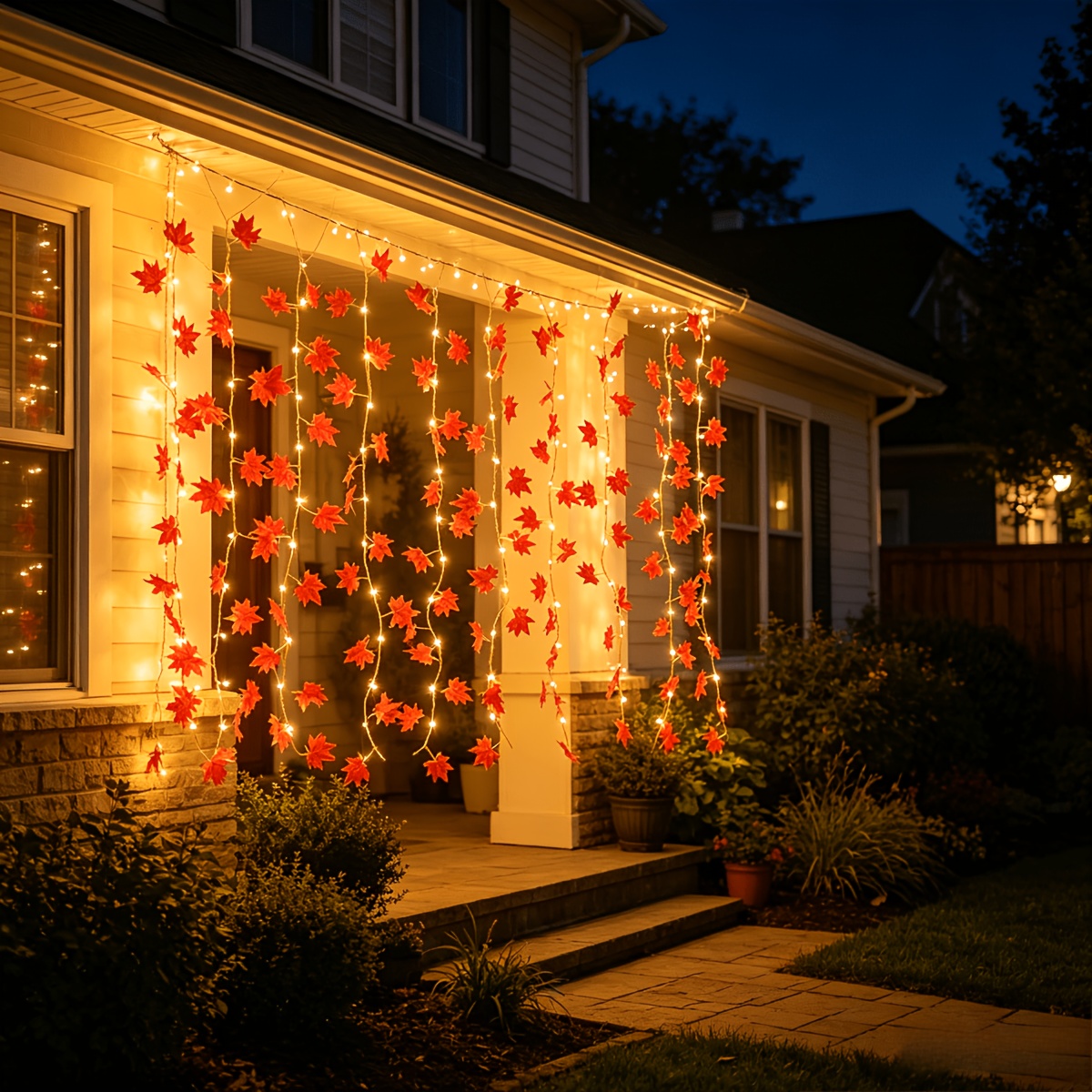 TEMU 1pc, Hanging Maple String Lights; Fairy Curtain Vine; Artificial Leaf Decor - Usb Powered, 3x1m/9.84x3.28ft 8 , 100 Leds For Bedroom Wall,