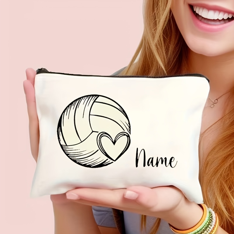 TEMU 1pc Personalized Custom Name & Color Volleyball-themed Makeup Bag & Toiletry Pouch - Suitable For Sports Fans, Travel-friendly Zippered Storage