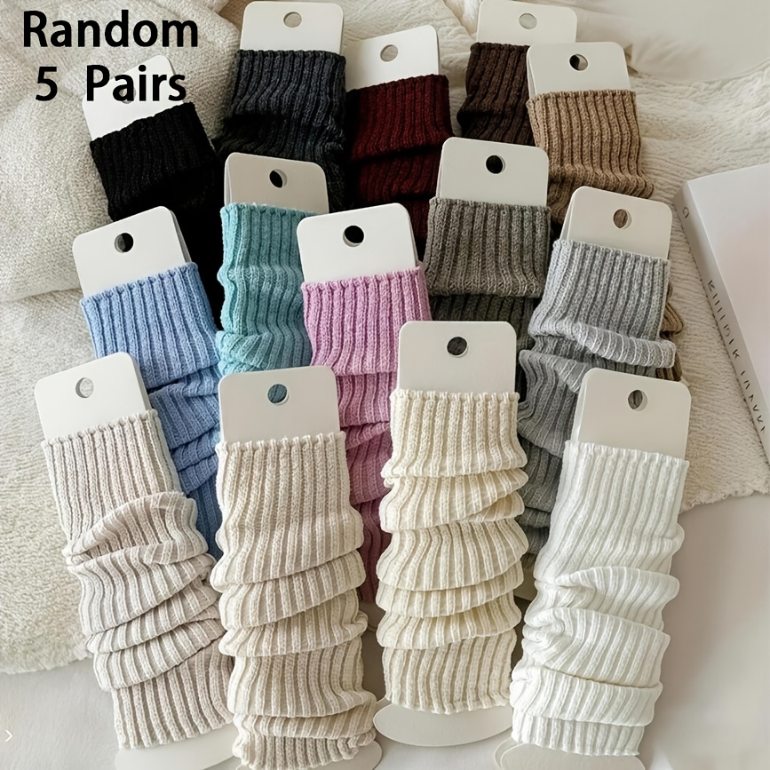TEMU 5 Pairs Random Color Women' Casual Fashion Versatile Comfortable Warm Socks, Suitable For Autumn And Winter, No Card