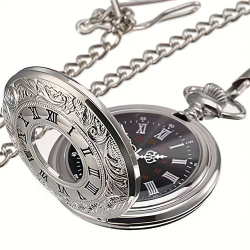 montre de poche squelette avec chiffres romains, mouvement à quartz, accessoire de mode pour hommes pour tenue décontractée daffaires et charme de sac
