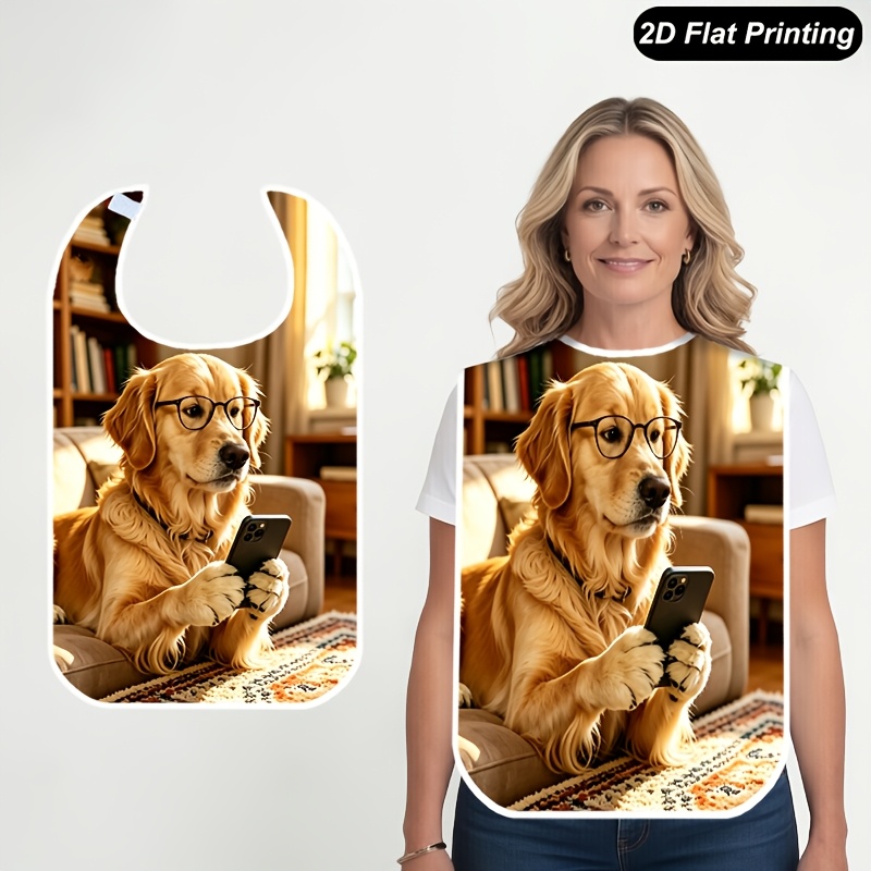 TEMU 1pc Adult Bibs For Women Men And Elderly, Dog Glasses Phone Couch Funny 2d Flat Print Dining Apron, Feeding Bib For Adults, Parties, Dining, And