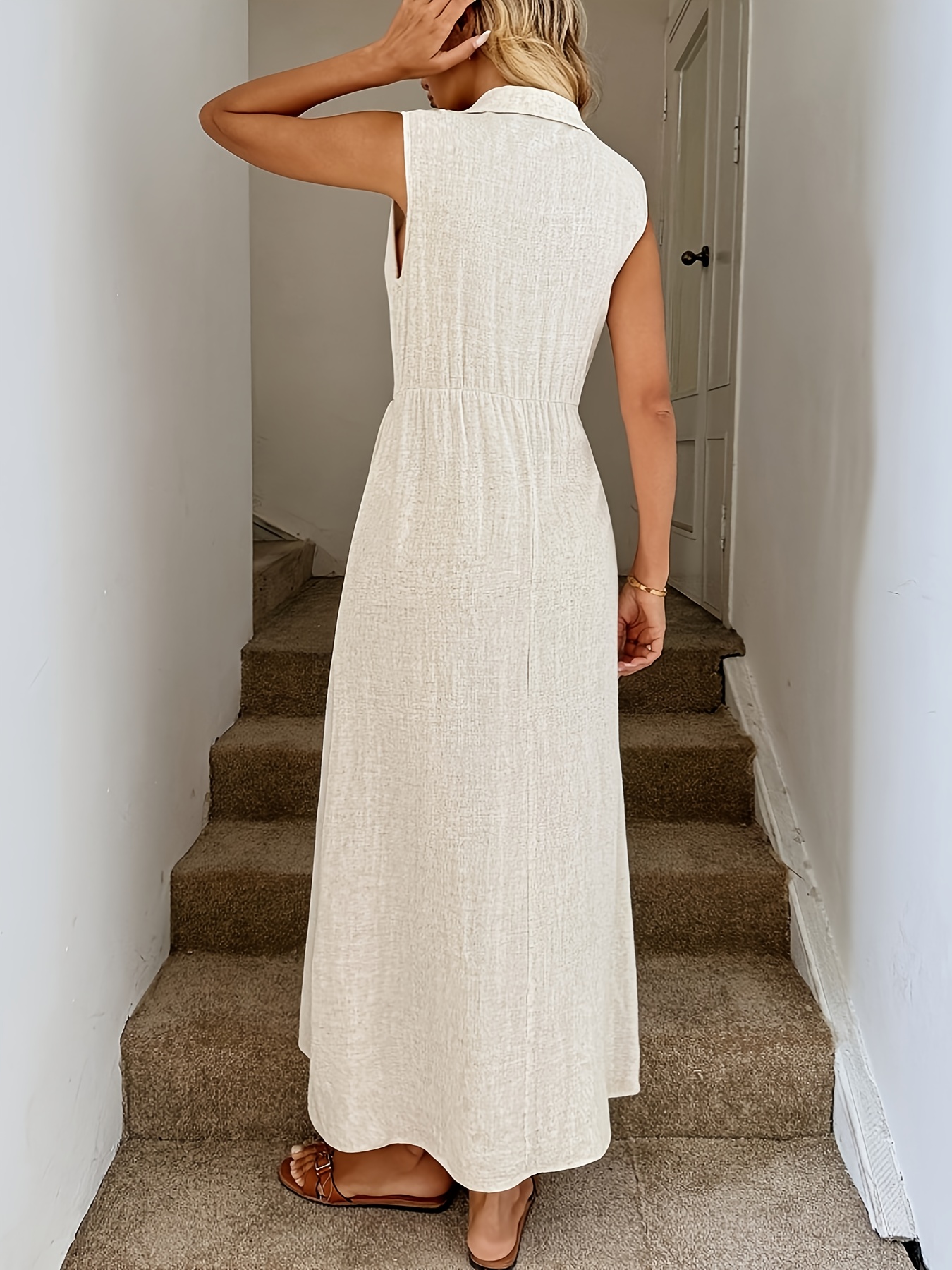 chinese dress ladies White wedding wrap summer linen dress 4895  Xiaolizi