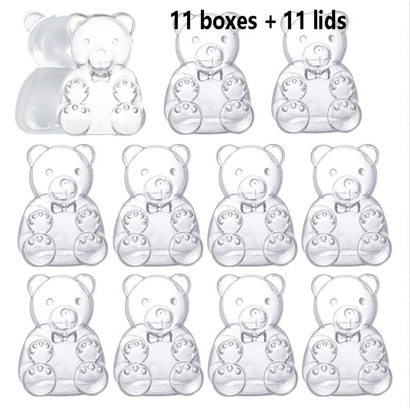 TEMU 22pcs (11pcs Boxes And 11pcs Lids) Transparent Teddy Bear Shaped Plastic Gift Box Set With , Ideal For Valentine's Day, Birthday Parties, And