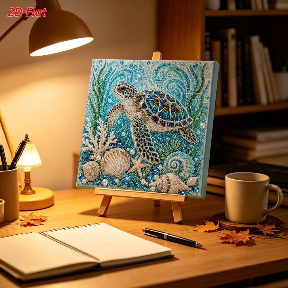 TEMU Diy Frameless Pearl Diamond Painting Kit, Sea Turtle Theme, , 2d Flat Pre-printed Canvas, Beginner Stress-relief Craft, Ocean-themed Home Decor