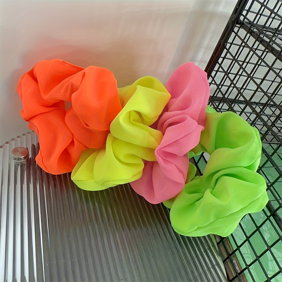 

4pcs Vibrant Neon Scrunchies - Y2k , Soft Fabric Hair Ties For Women & Girls, Ponytails & Buns