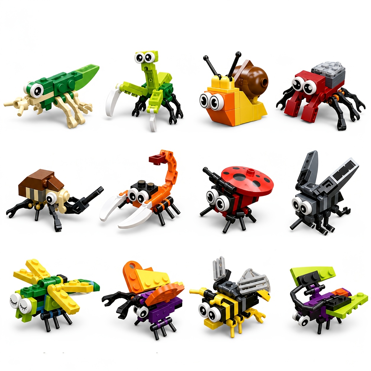 TEMU Set di mini blocchi da costruzione a forma di insetto, 12 pezzi, giocattoli STEM per l'assemblaggio della serie degli animali, per migliorare la