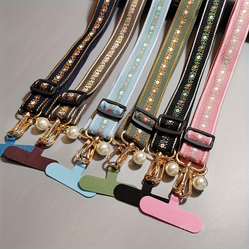 

Vintage Totem Exquisite Pearl Pendant Hanging Decoration Adjustable Mobile Phone Lanyard Long Style Crossbody Hanging Neck Wide Cloth Belt