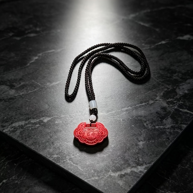 Bohemian Red Cinnabar Safety Lock Pendant, Elegant Gift