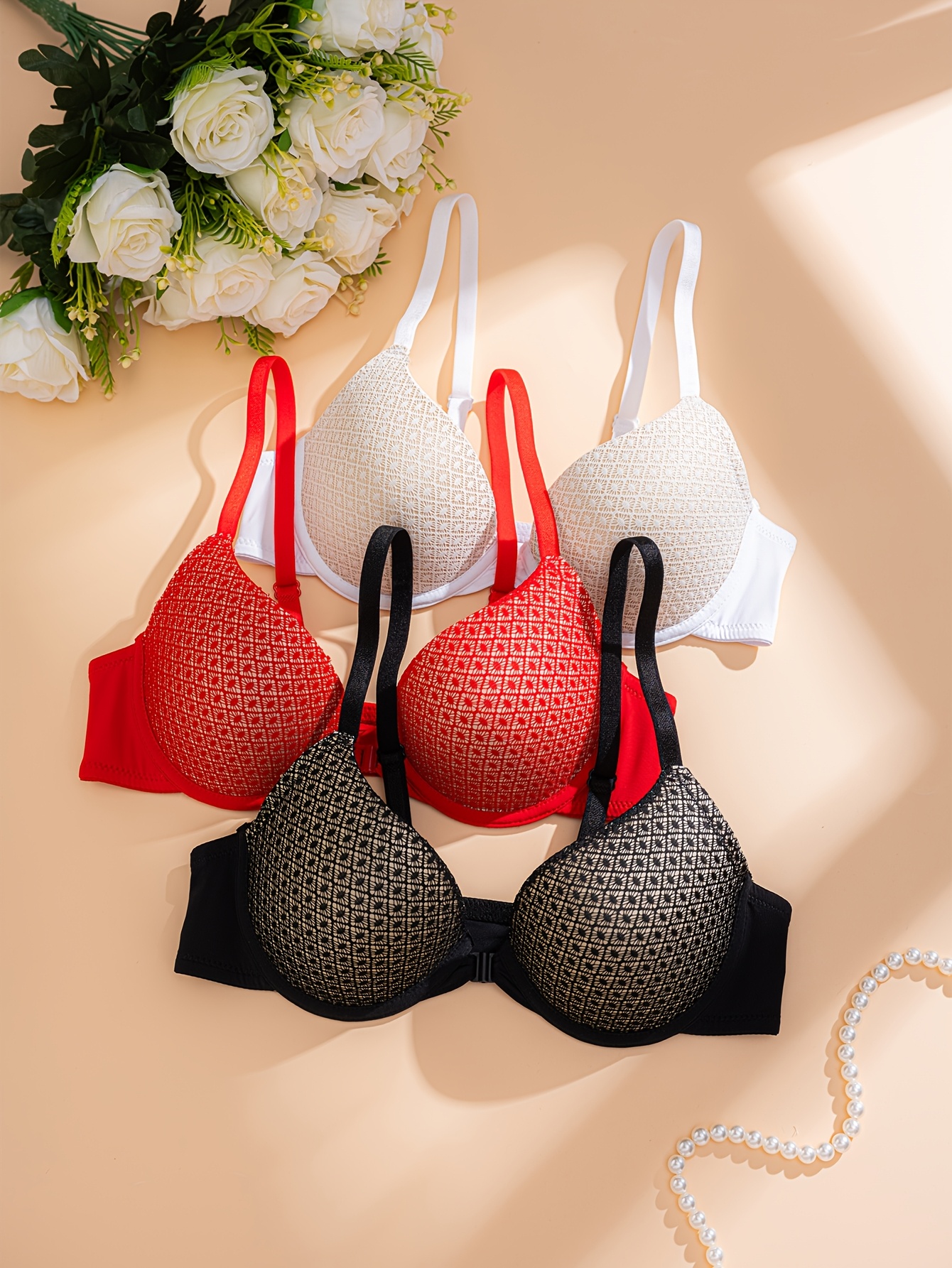 2025 New Black Front-Button High-Quality Vintage Patterned Small Cup Push-Up Lingerie, Sexy Breathable Underwire Bra for Women.