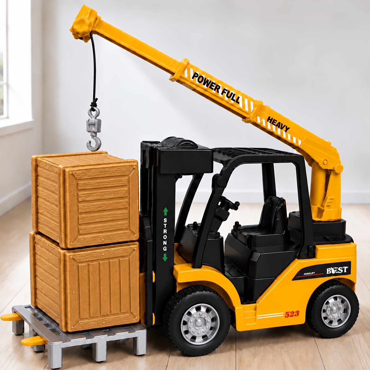 Image of 2-in-1 Forklift Crane Truck & Toy Car Model - Manual Operation Heavy Vehicle With Crane & Moving Car Suitable For Boys And Girls, Gift For Play, Present, Role-play Learning
