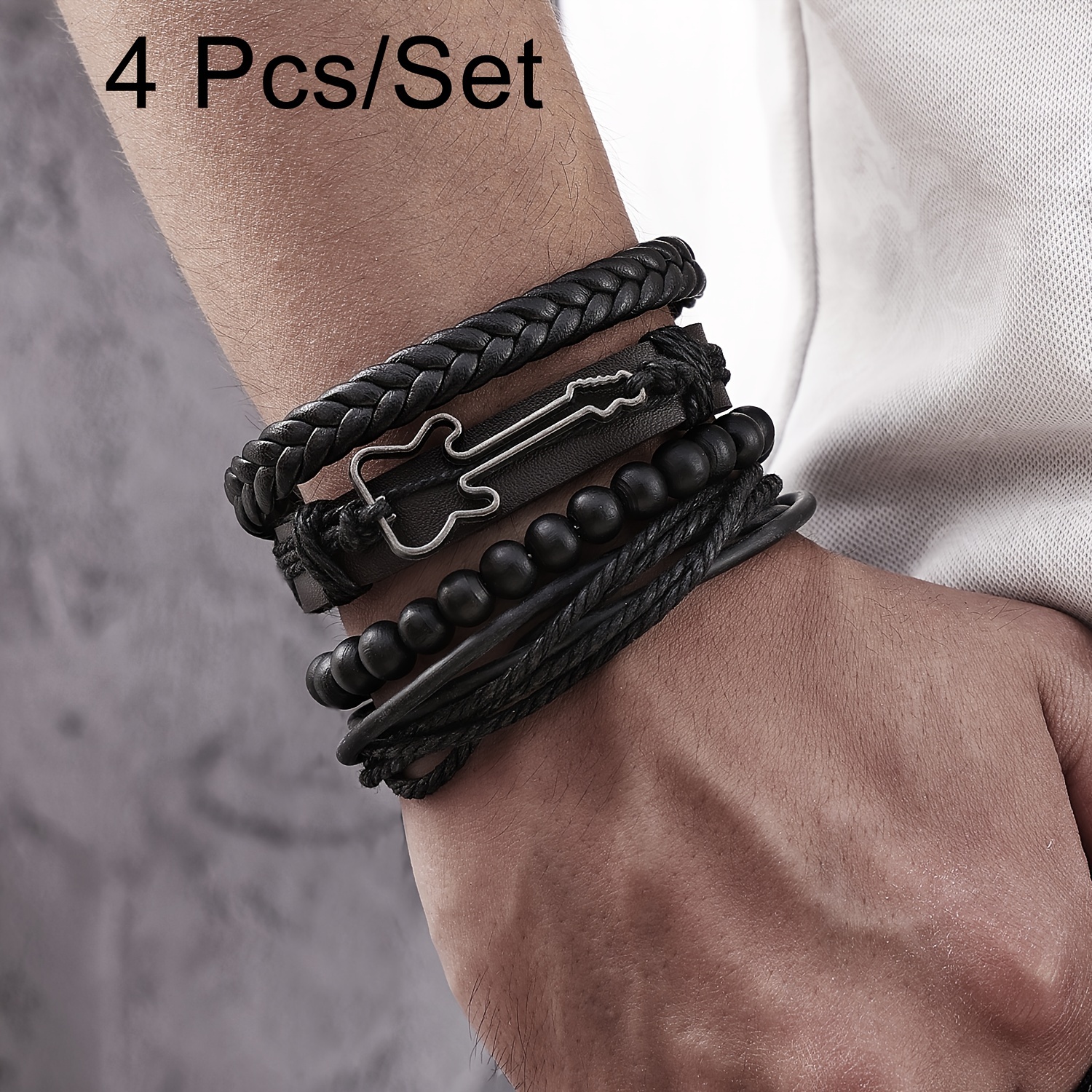 TEMU Pulsera de guitarra de cuero sintético ajustable, brazalete, pulsera de , pulsera tejida para , juego de pulseras, joyería para fiestas de