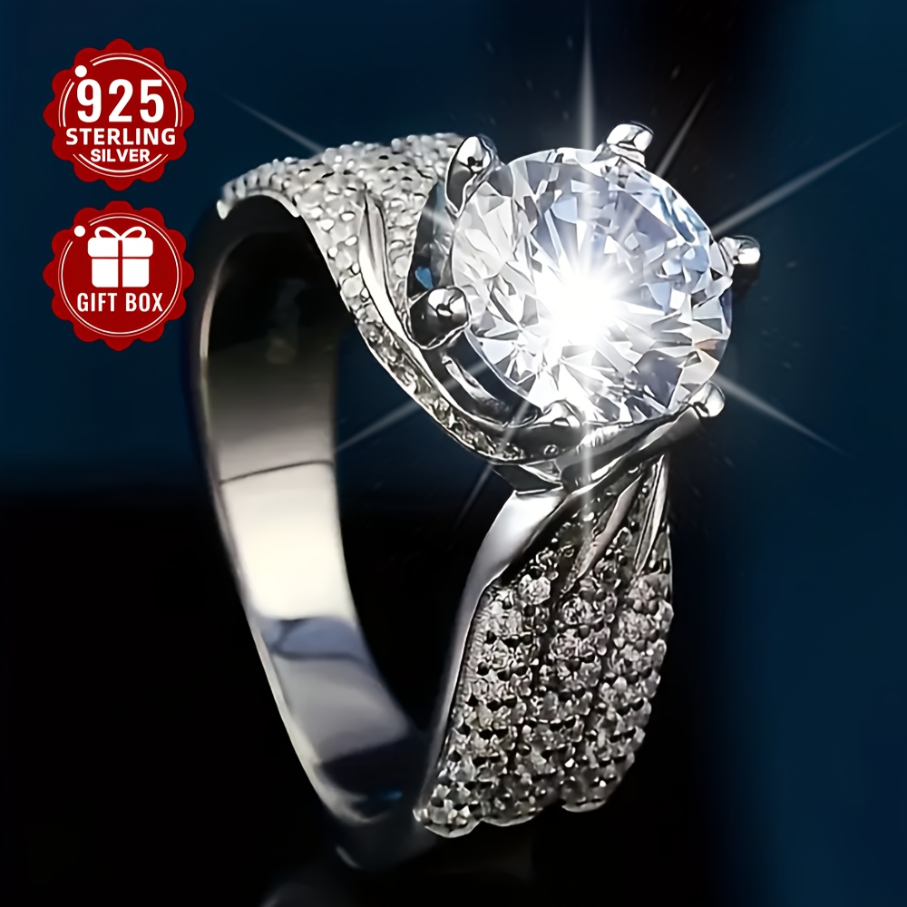 

1pc Vana Luxury 925 Sterling Silver Ring For Women, , Synthetic Cubic Zirconia, Adjustable Open Band, Ideal For Engagement, Wedding, Valentine's Day Gift,